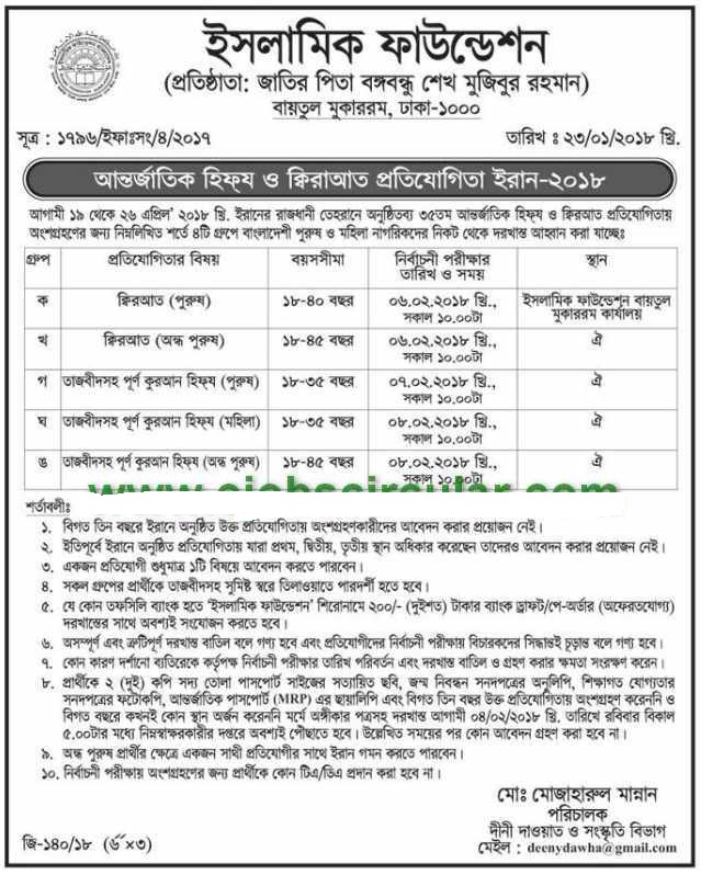 Bangladesh Islamic Foundation Job Circular 2018