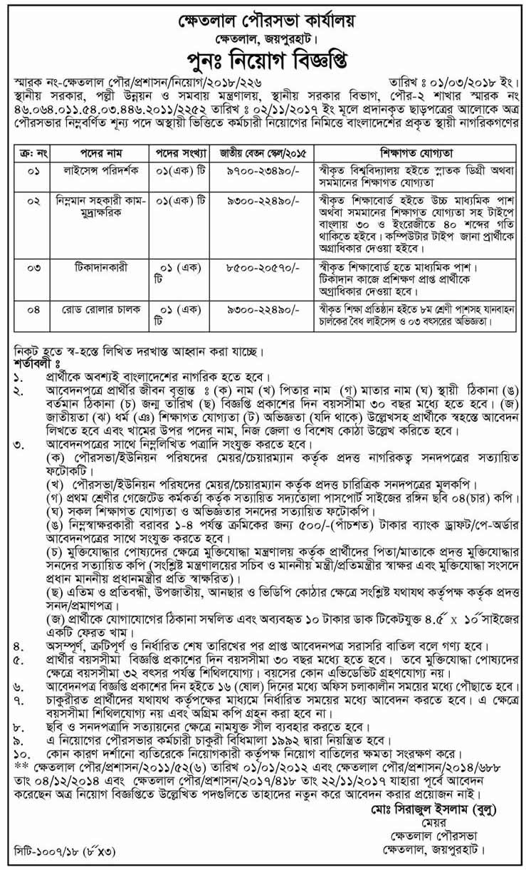 Municipality Job circular 2018