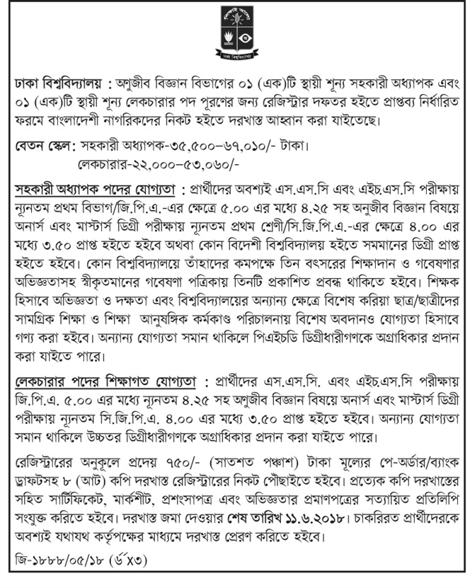 Dhaka University Job Circular 2018