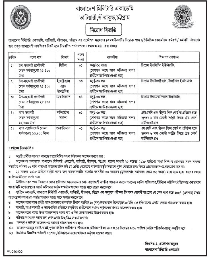 Bangladesh Military Academy Job Circular 2018