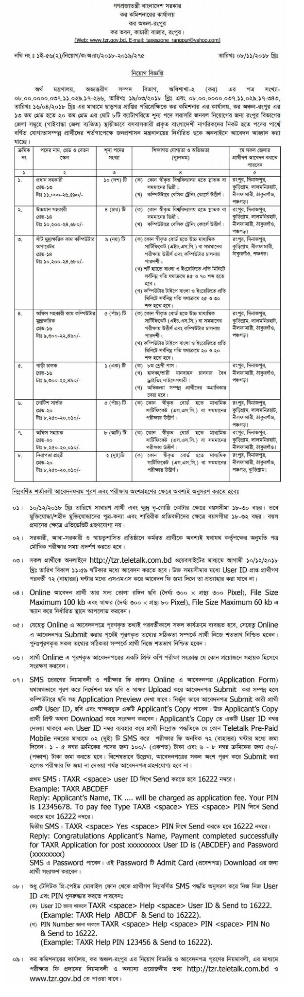 income tax office Jobs Circular 2018