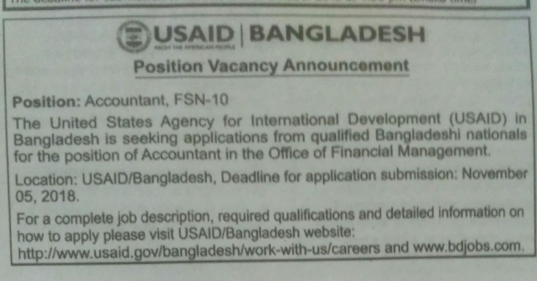 USAID Job Circular 2018