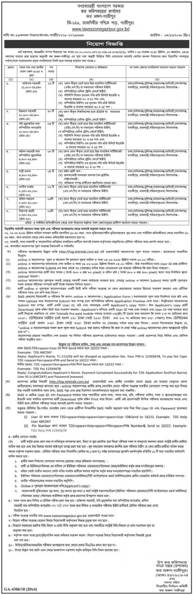 Tax Commissioner’s Office Job Circular 2018