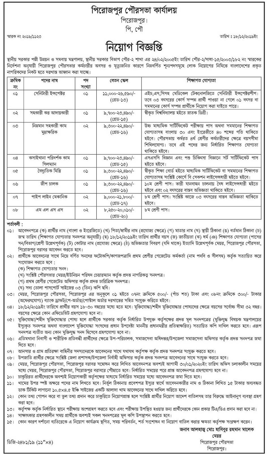 Municipality Job Circular 2020