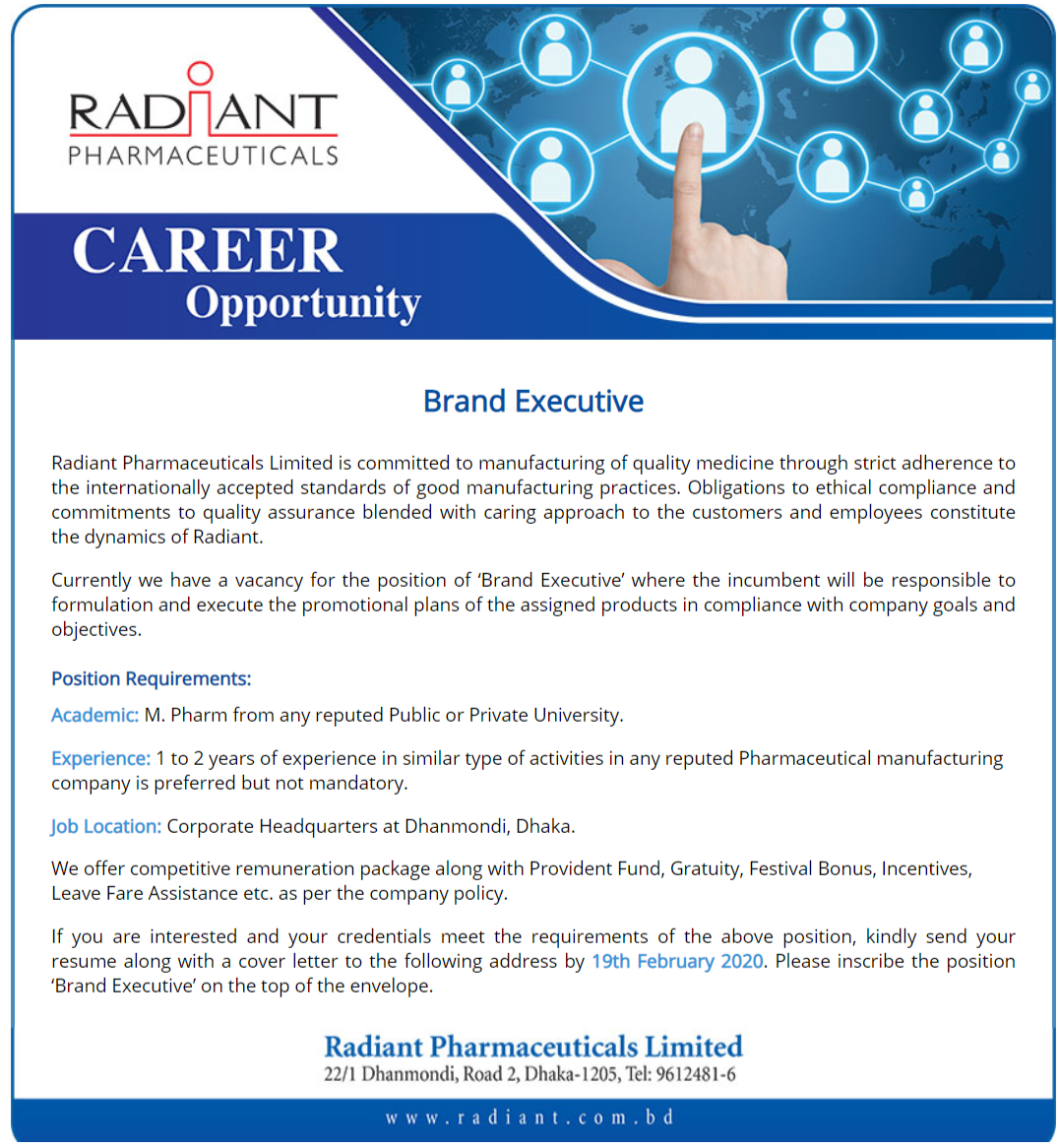 Radiant Pharmaceuticals Limited Job Circular 2020