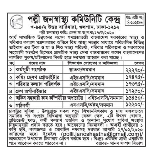 Rural Health Community Center Job Circular 2020