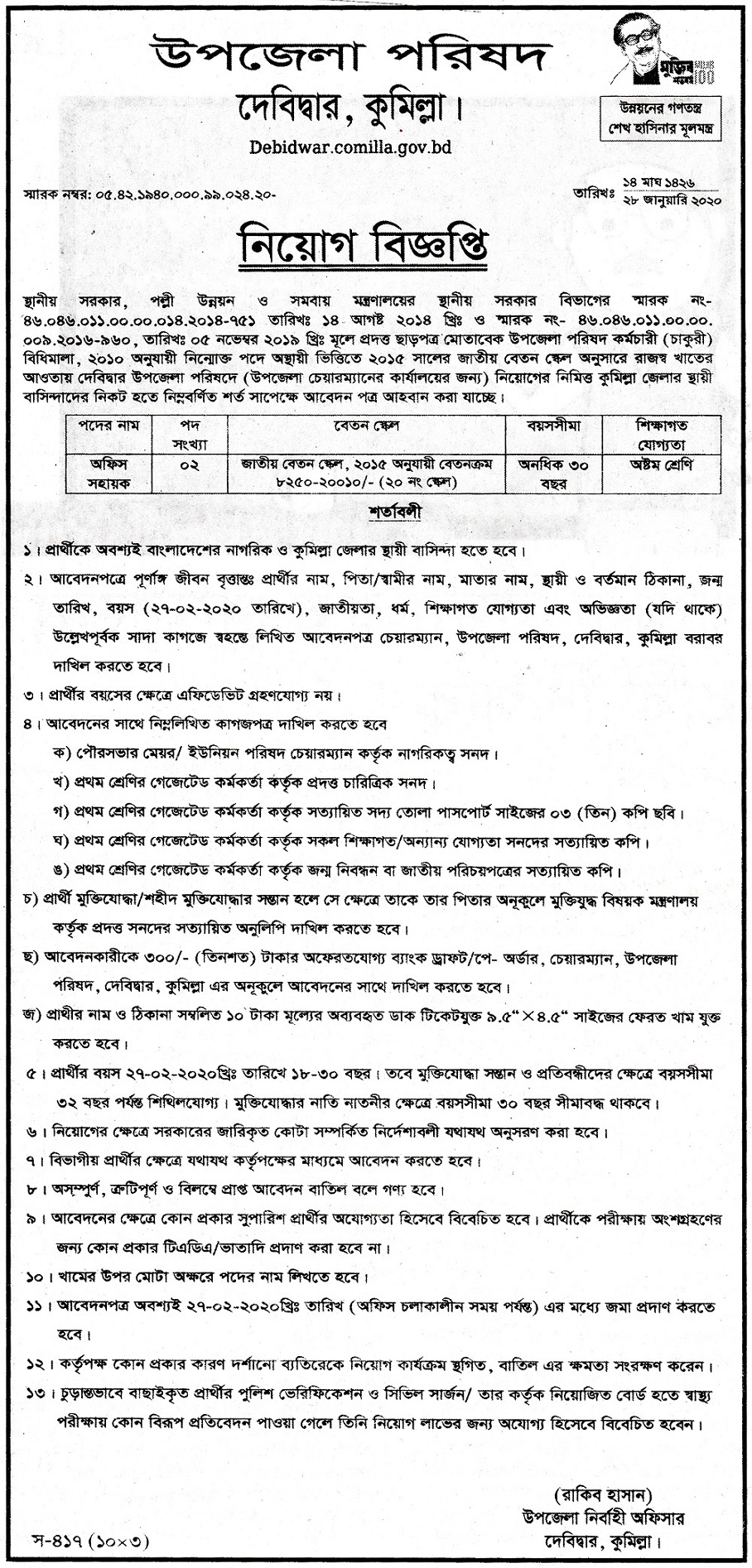 Upazila Parishad Office Job Circular 2020