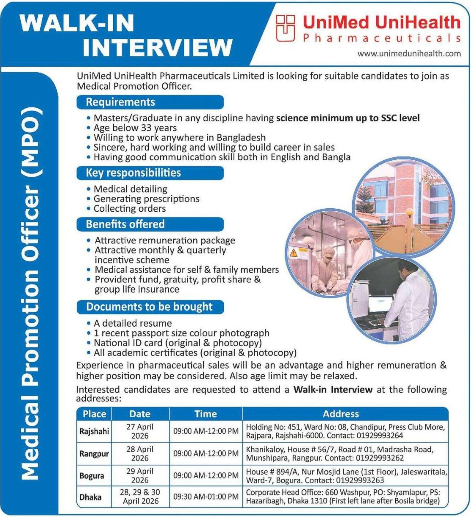 Unimed Unihealth Pharma Job Circular 2026