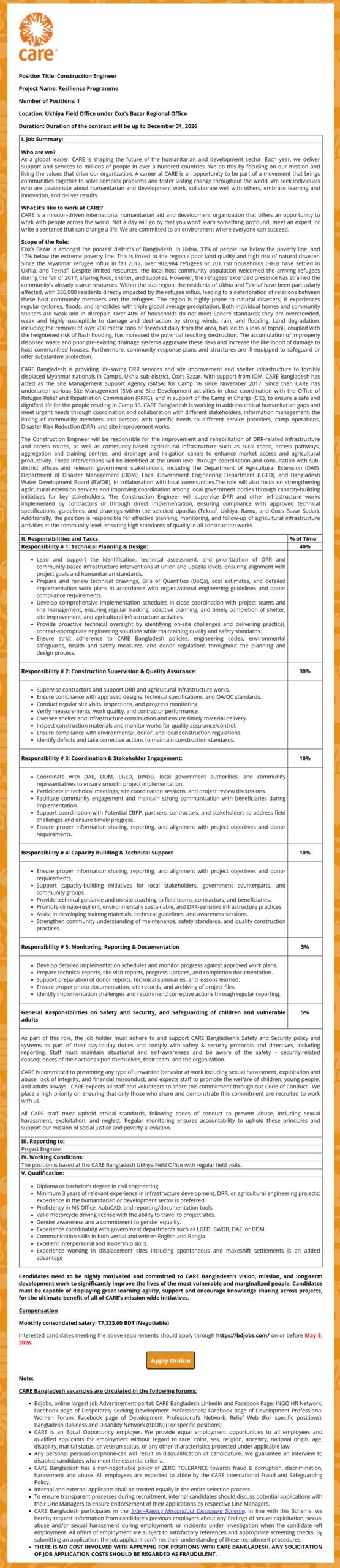 Care Bangladesh Job Circular 2026